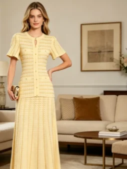 Sequined Button Front Short Sleeve Maxi Dress