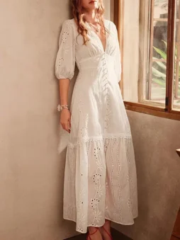 Embroidered Lace Jacquard A-Line Maxi Dress