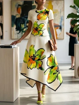 Floral Top and Asymmetric Midi Skirt Set