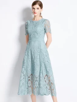 Lace Hollow Out Short Sleeve Maxi Dress