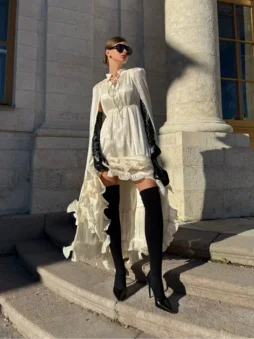 White Off Shoulder Ruffle Lace Maxi Dress