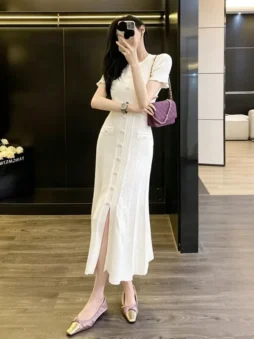 French Knit Button Front Cable Midi Dress