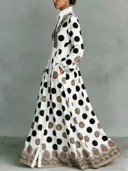 Vintage Polka Dot Long Sleeve Shirt Dress