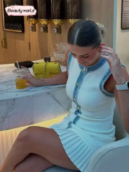 Sleeveless Knit Patchwork Pleated Mini Dress
